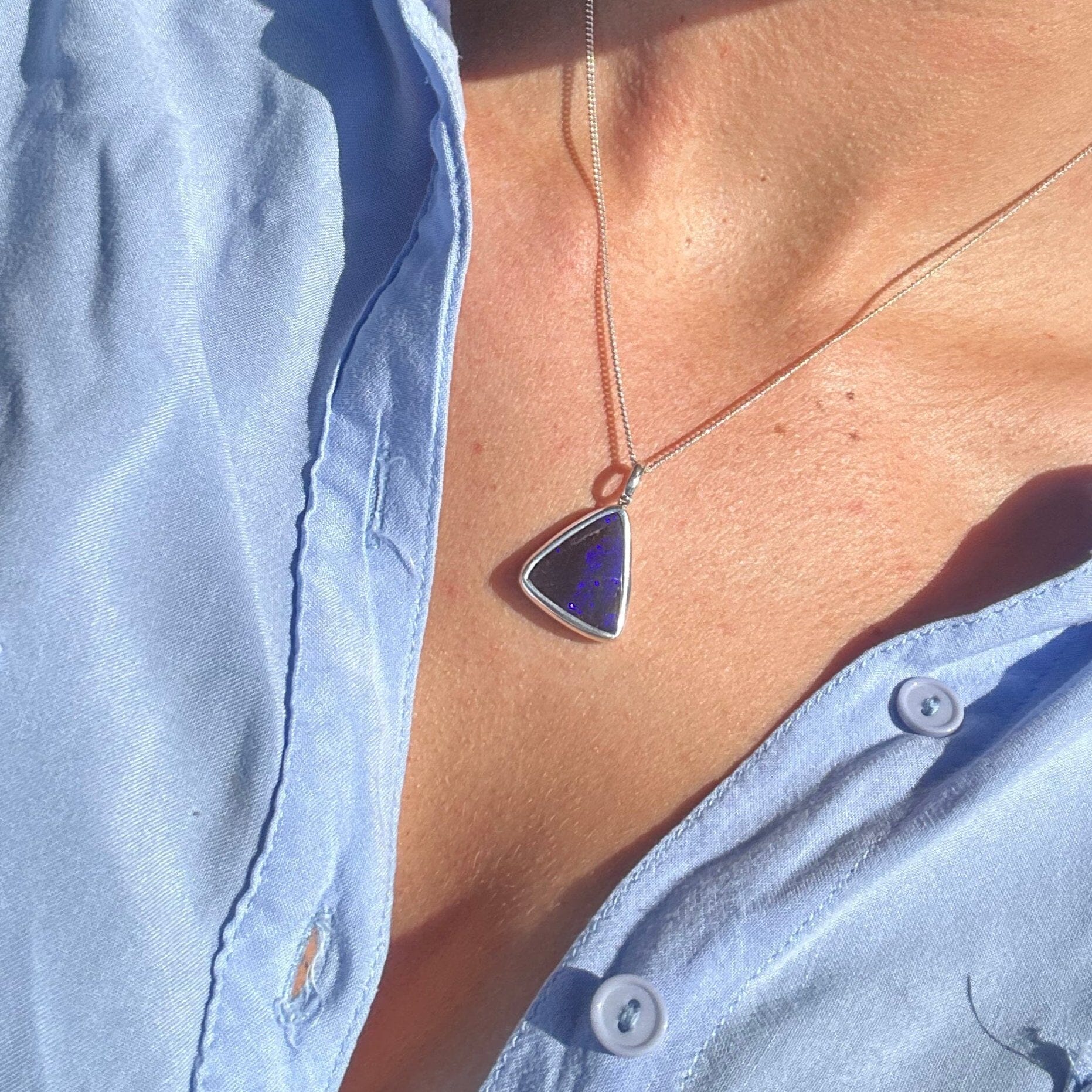 Ink Blue Boulder Opal Pendant 019