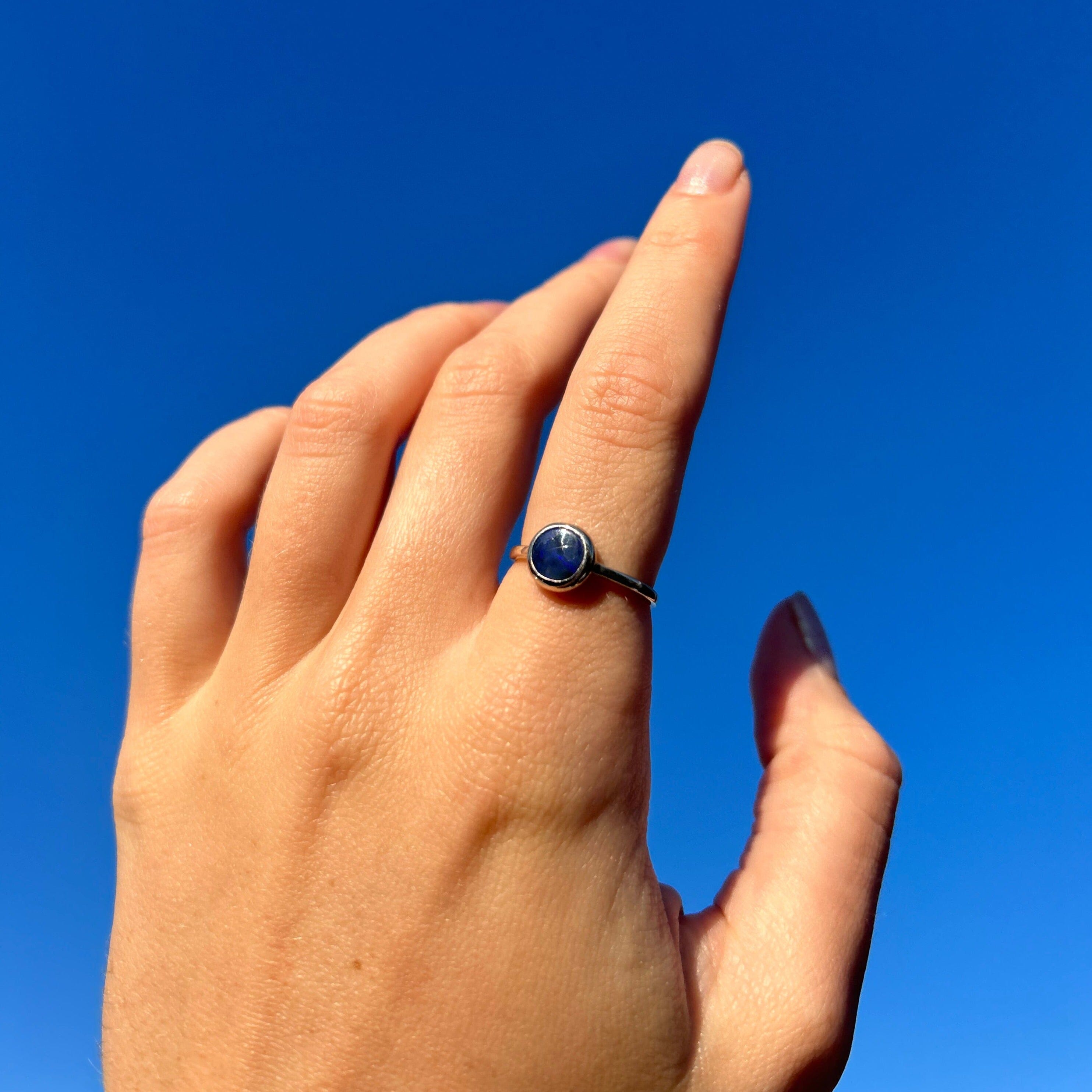 Ink Blue Black Opal Ring 053