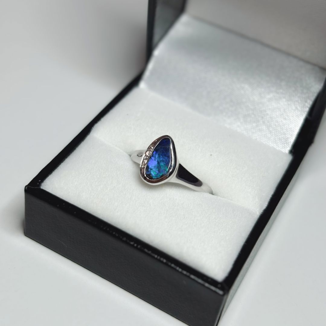Ink Blue Boulder Opal Ring 017