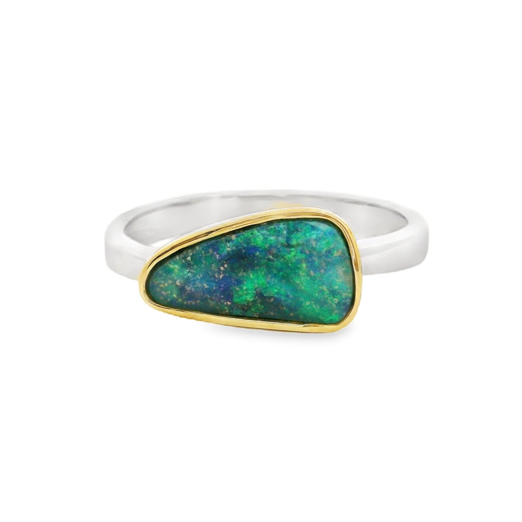 Ring with green and blue opal and gold and white gold band