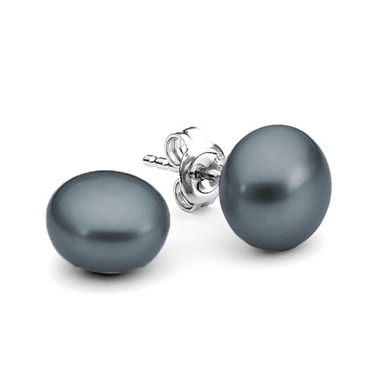 Pair of button black pearl earrings on a white background | Ikecho Australia