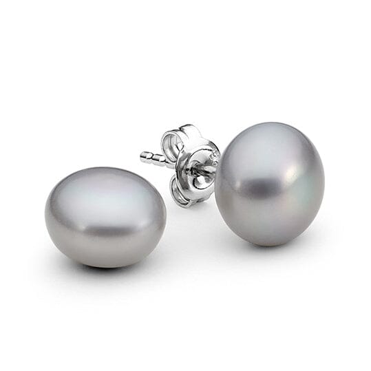 Grey pearl stud earrings on a white background | Ikecho Australia
