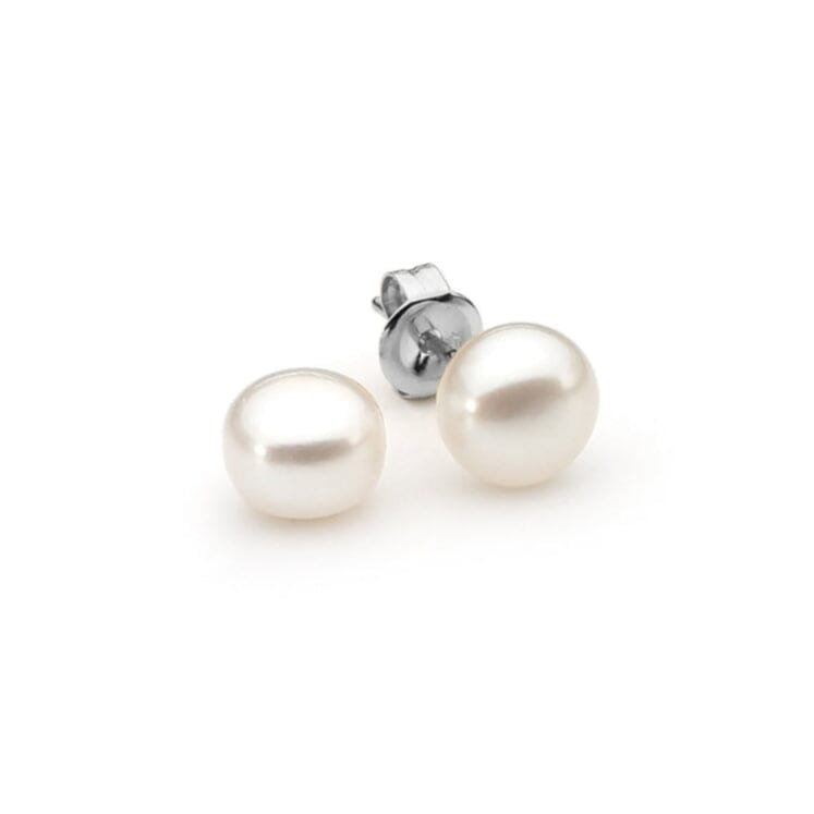 Pair of button pearl earrings on a white background | Ikecho Australia