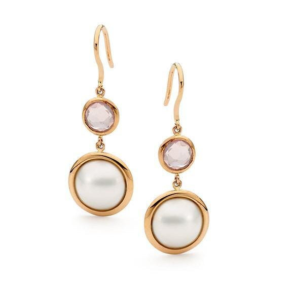 Mabe Pearl and Rose Quartz Drop Earrings | Ikecho Australia
