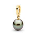 Gold enhancer pendant with a black Tahitian pearl on a white background | Ikecho Australia