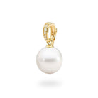 Gold pendant with a white pearl on a diamond pave bail | Ikecho Australia