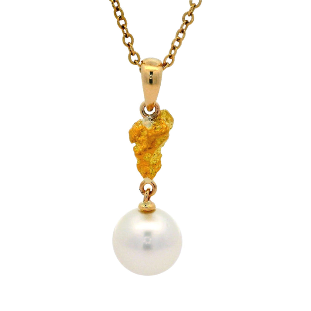 Pendant with gold nugget and south sea pearl