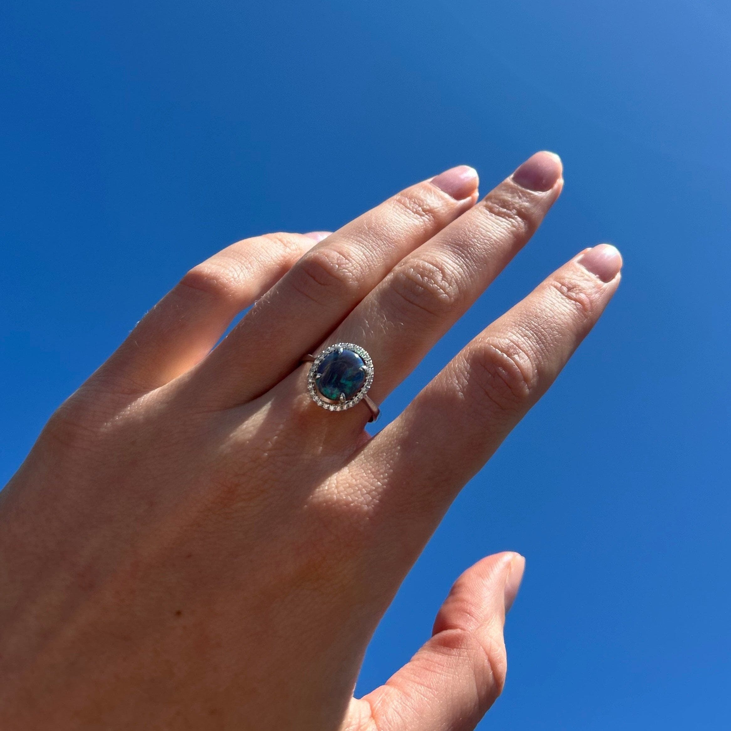 Black Opal and Diamond Ring