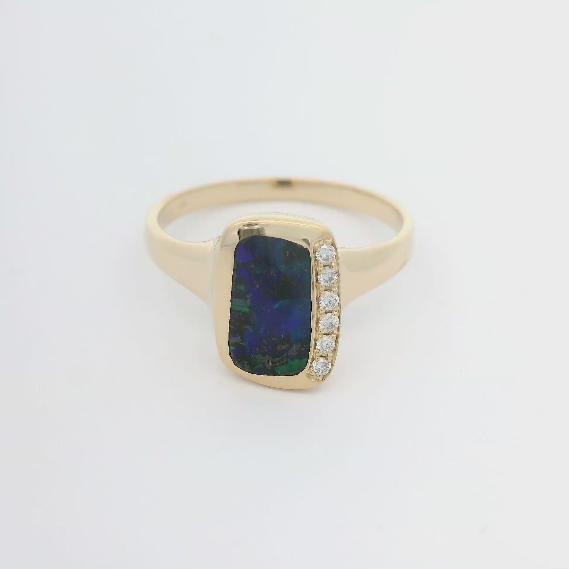 Sapphire Green Boulder Opal Ring 029