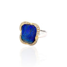 Ikecho 9ct White & Yellow Gold Solid Boulder 4.57ct Opal Diamond Ring 0.10ct