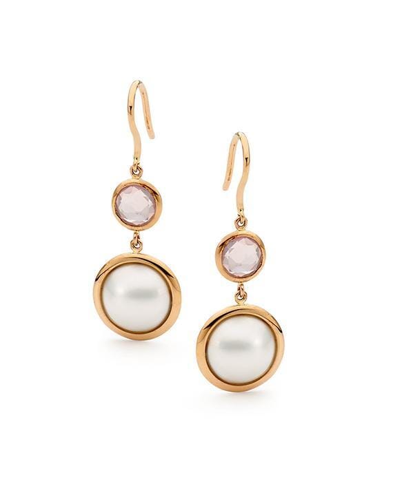 Mabe Pearl and Rose Quartz Drop Earrings | Ikecho Australia